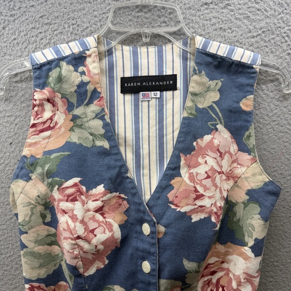 Vintage Karen Alexander 80’s Vest Floral Lace Up Back Casual Rare Preppy Size 12 - Picture 8 of 9